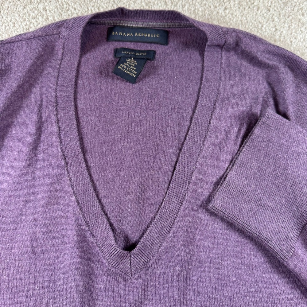 Banana Republic Mens Purple Silk Cotton Cashmere Luxury Blend V-Neck Sweater L